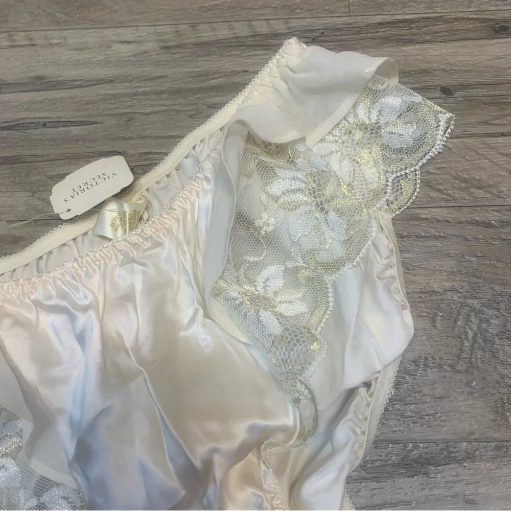 Victoria Secret Rare VTG Gold Label 90s 80s 100% Silk Lace Trim Bikini Panty - Picture 9 of 12